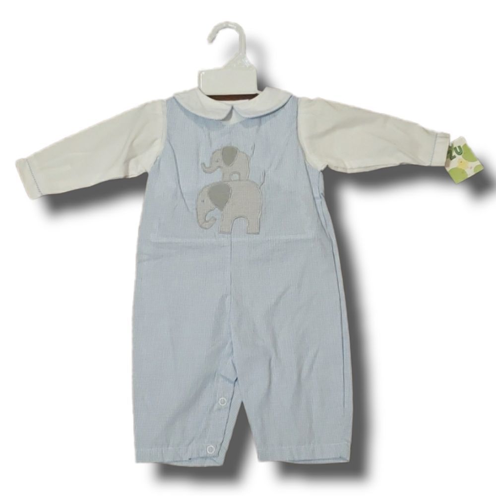Petit Ami Blue Gingham Elephant Longall with Blue Undershirt Size 6 Month